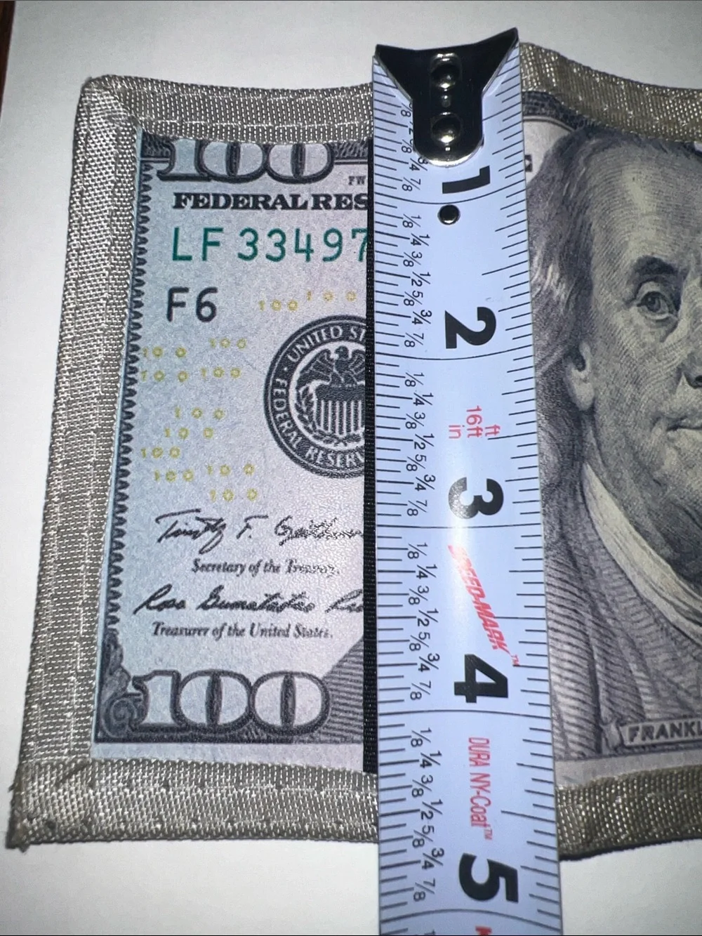 Benjamin Franklin Money Print Wallet - Beige Trim